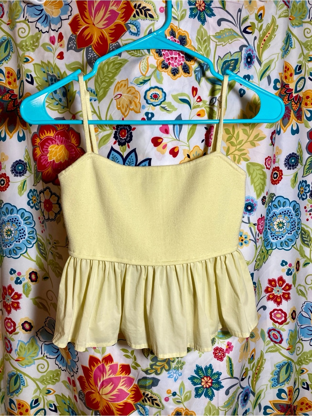 Blue Blush Light Yellow Peplum Cami Ruffle Top Size S